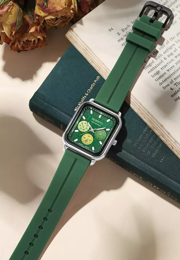 Jam Tangan Wanita Anti Air Korea Elegan Kemewahan Original Tali Silikon Jam Tangan Cewek Original green