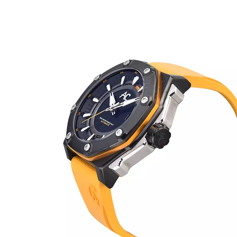 Jam Tangan Pria Alexandre Christie AC 9601 MA RTBBAYL Automatic Men Black Dial Yellow Rubber Strap