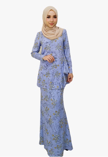 Floral Printed Kurung Moden from Zoe Arissa in Blue
