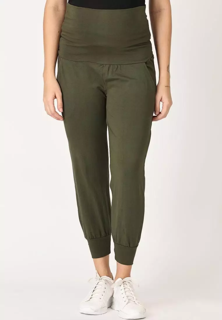 Buy THE MOM STORE Comfy Maternity Joggers Olive in Green 2024 Online