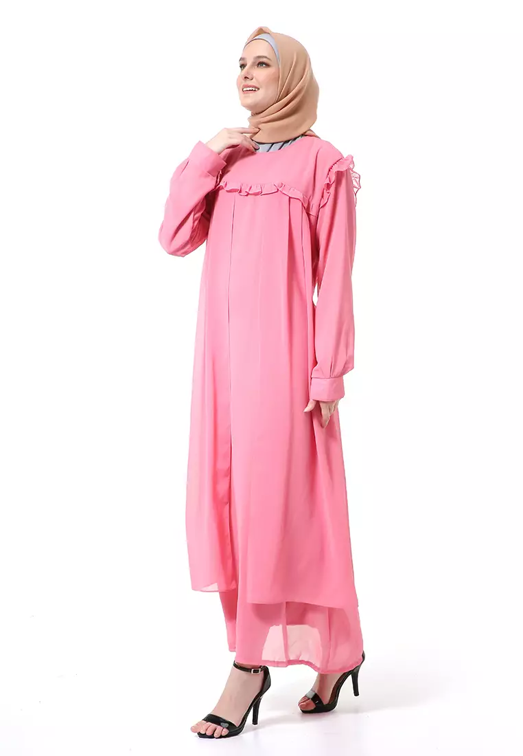 Syabrina Gamis Maxy Design Renda Fashion Muslimah Wanita High Quality - Dusty