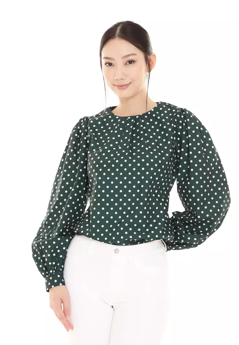 Christina Polka Dot Blouse in Emerald Green