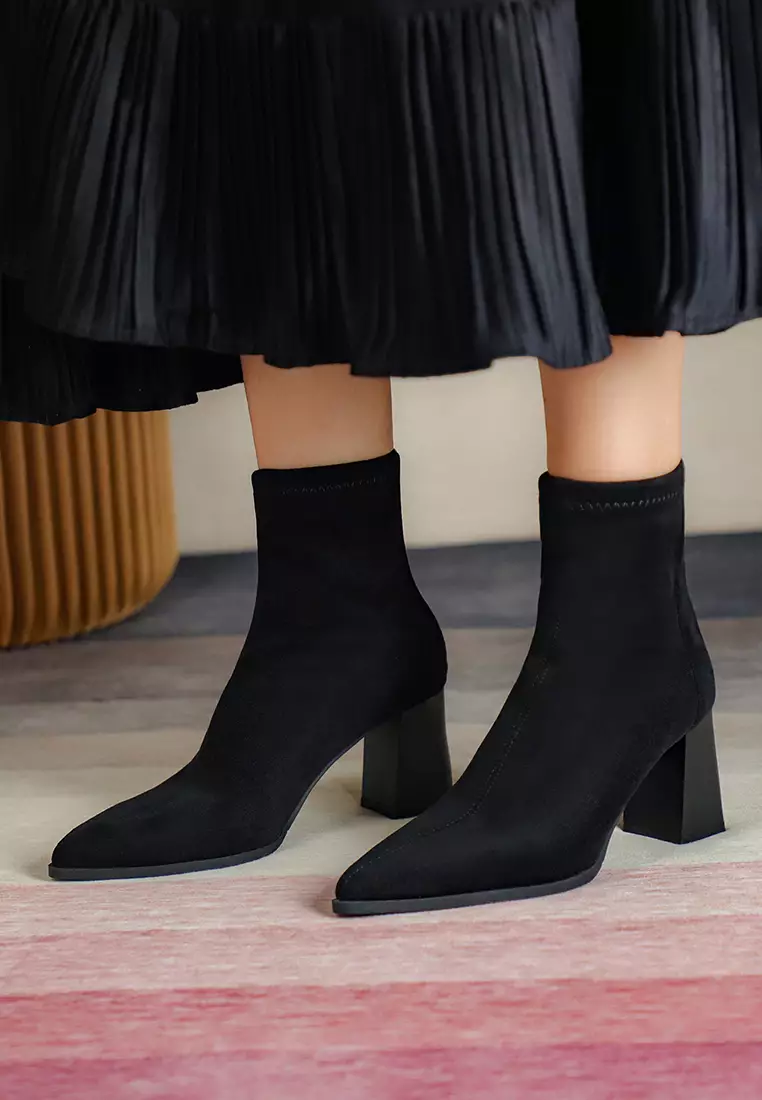 Suede Ankle Boots Geometric Heel Suede Sock Boots Stradivarius
