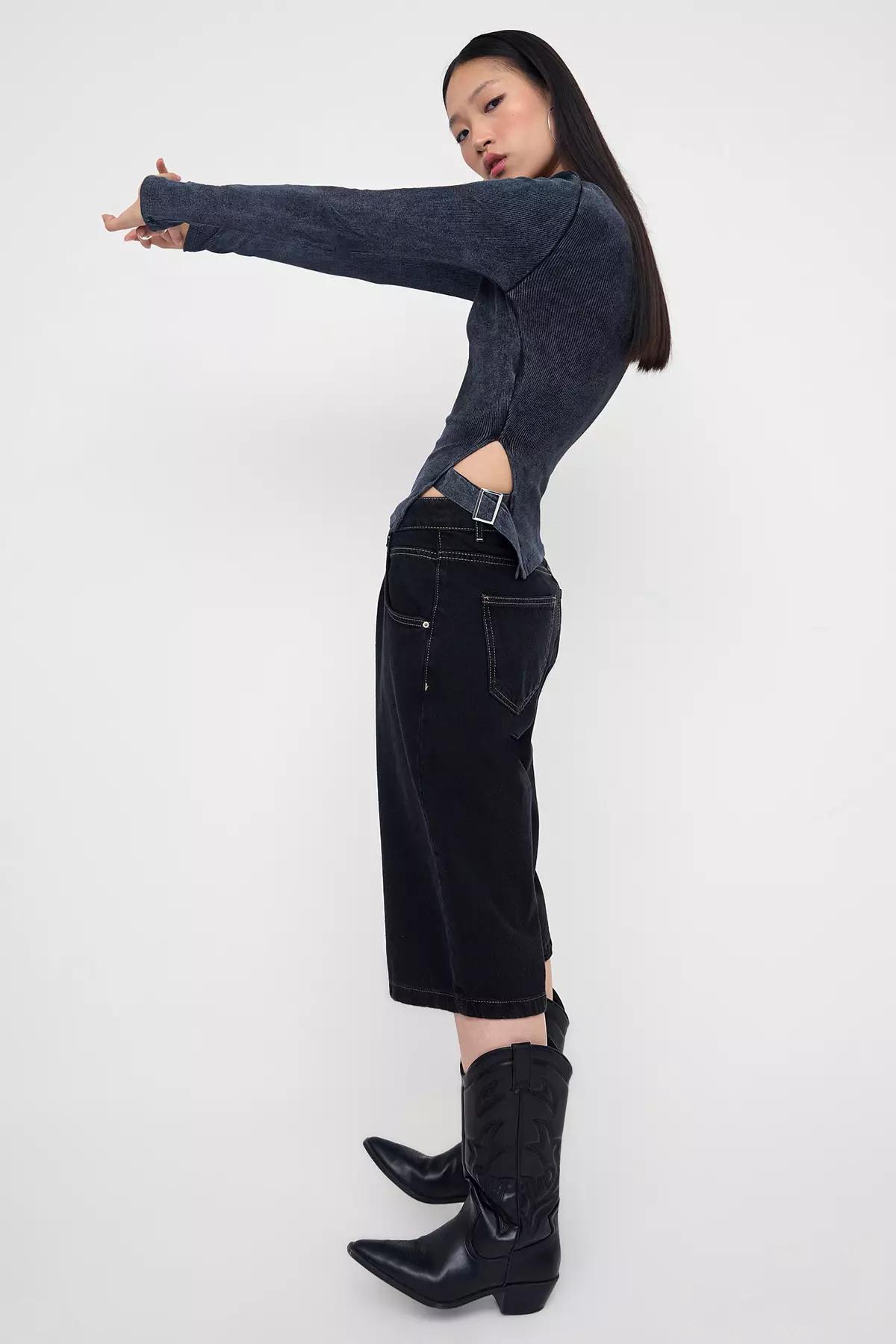 Anthracite Antique/Faded Effect Fitted/Body-Fits Accessory Detailed Flexible Knitted Blouse Twoaw26Bz00111