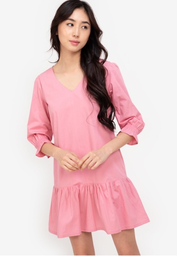ZALORA BASICS pink Ruffle Hem Drop Waist Dress 3CCADAAA9039ECGS_1