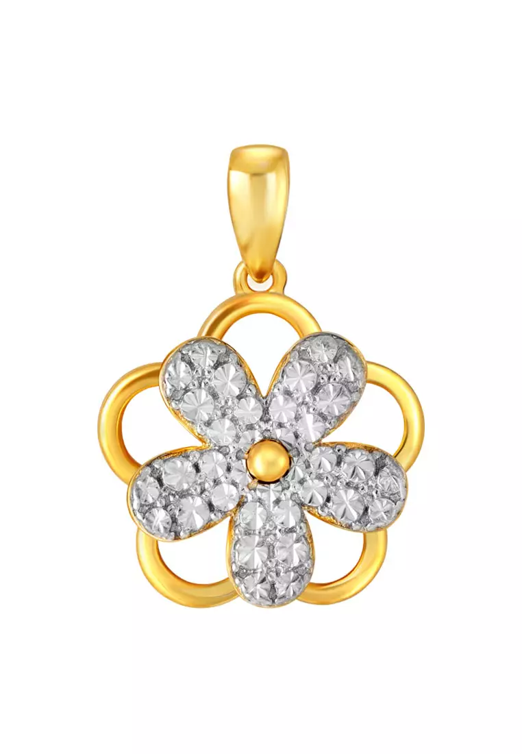 TOMEI TOMEI Diamond Cut Collection Spinning Flower Pendant, Yellow Gold