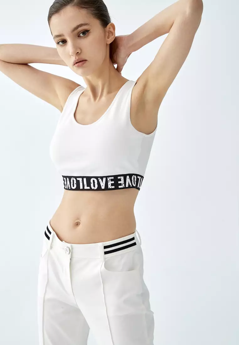 Printed Slogan Crop Tank Top