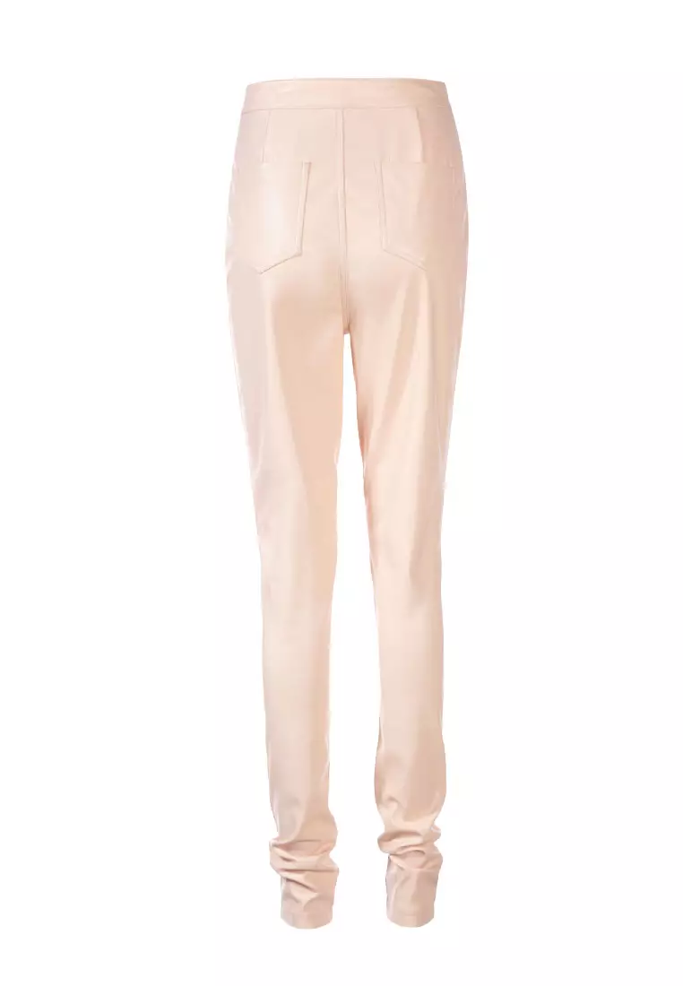 Topshop faux leather skinny trouser with front hem splits in off white