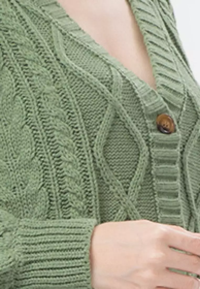 Cable Knit Cardigan in Green
