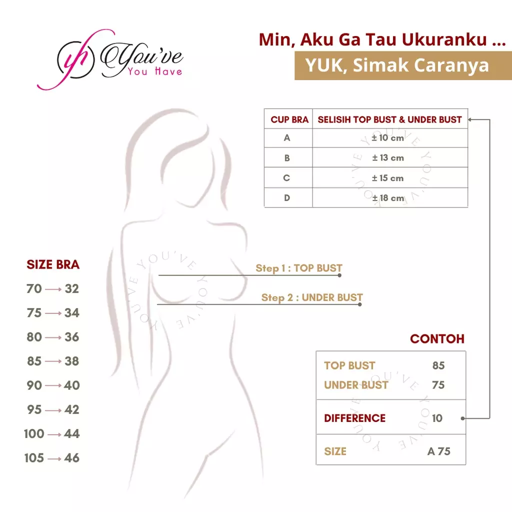You've (YouHave) BH Wanita Bra Wanita Cup Jumbo Besar C BH Tanpa Kawat 100037