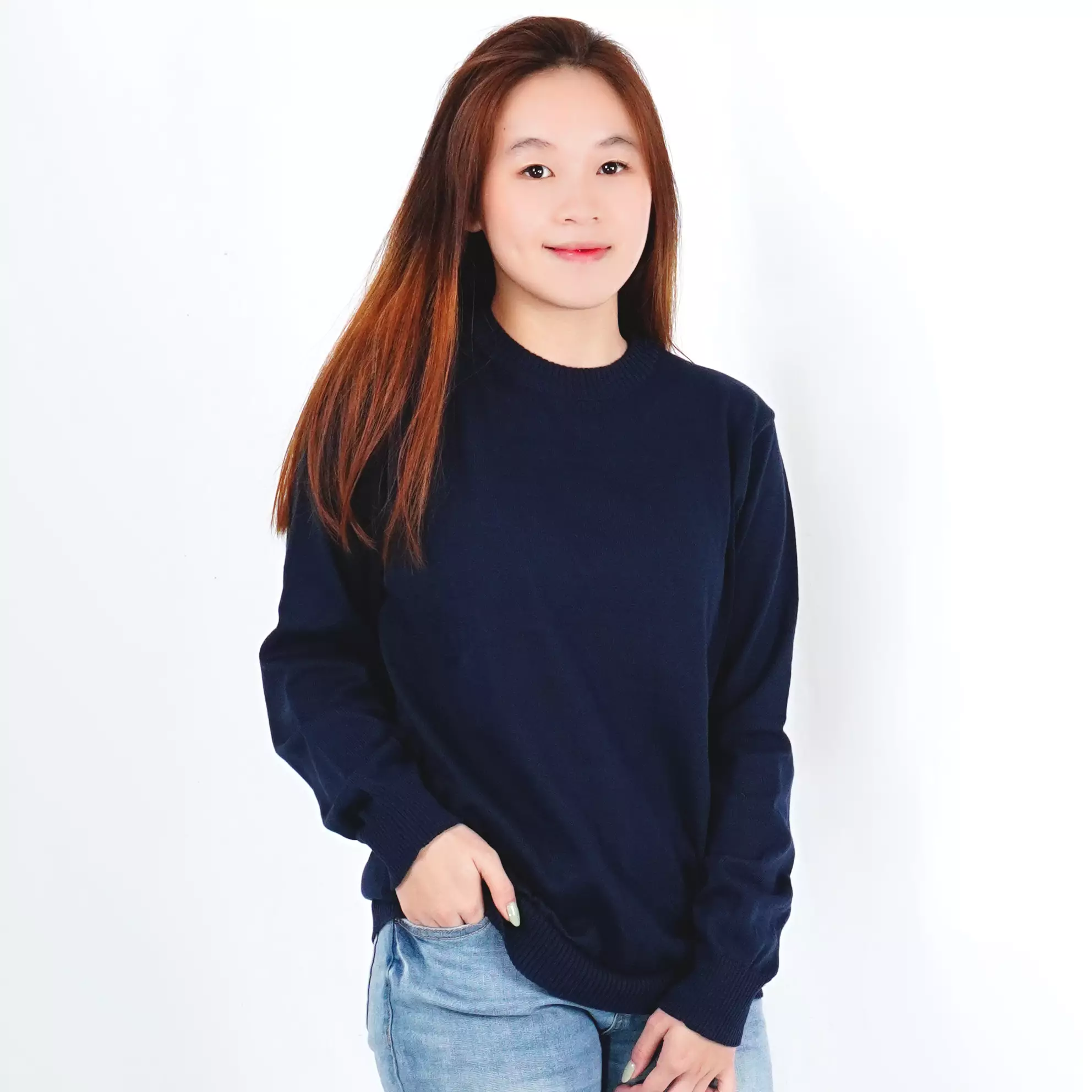 ONIE Knit Sweater Rajut Wanita Sweter Leher O Knit Outer O Neck Fashion Wanita - NAVY