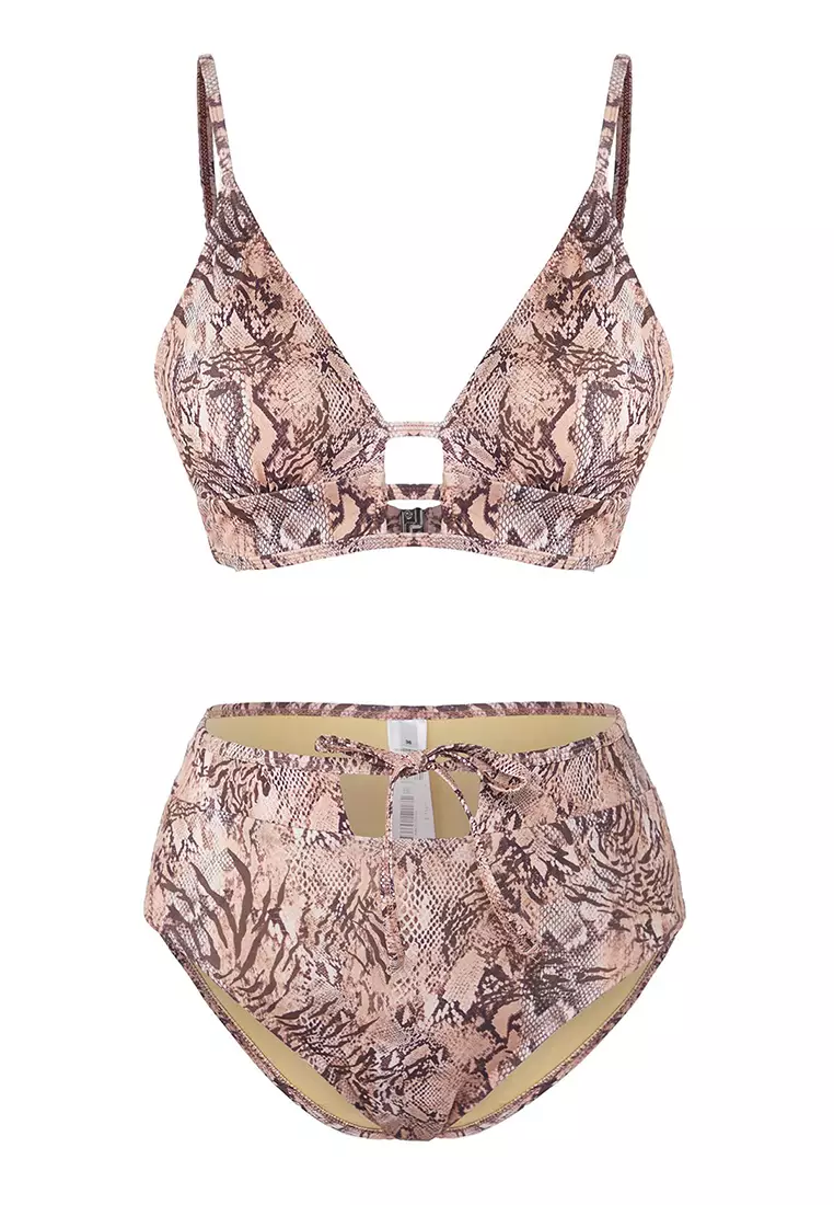 Batik Patterned Triangle High Waist Regular Bikini Set TBESS25BT00170
