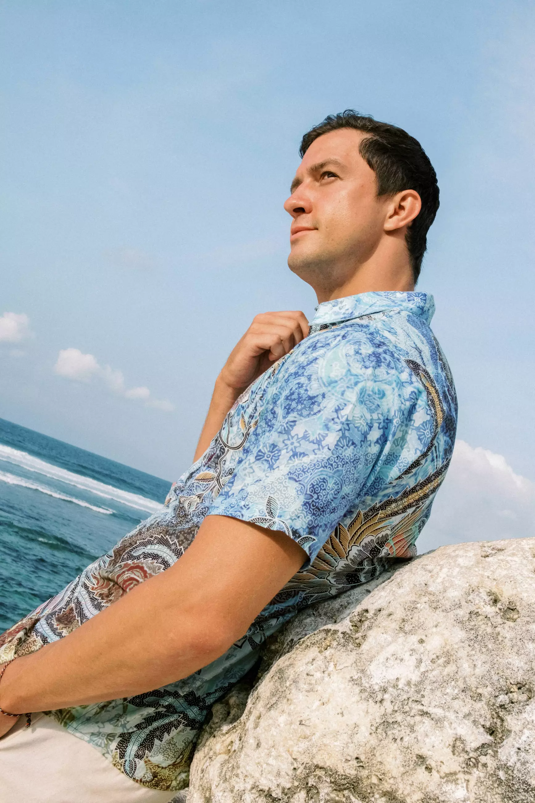 Naraya Blue Kemeja Pria  Pendek Slim Fit Digital Print