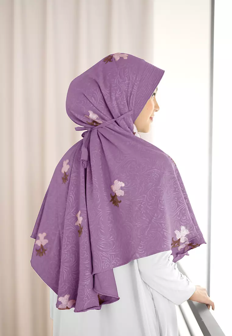 Zelena - Ghinna Bergo Embroidered | Hijab Instan Tali Airflow - Royal Purple