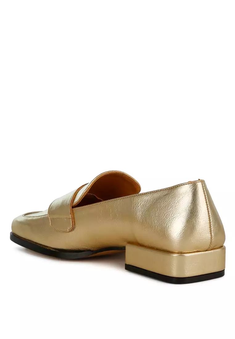 Metallic Penny Loafers in Gold