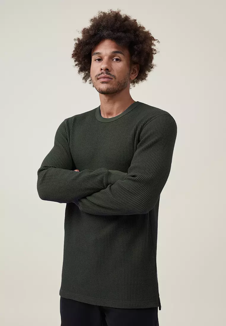 Buy Cotton On Chunky Waffle Long Sleeve T-Shirt in Army Waffle