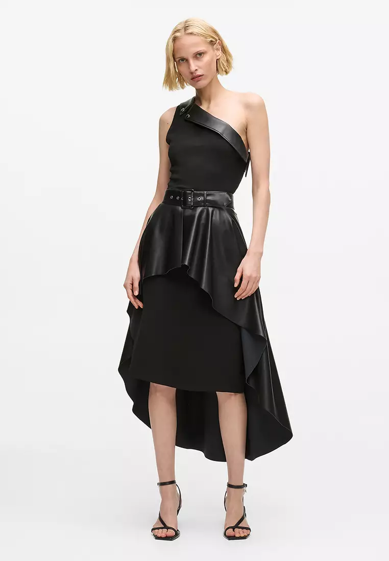 faux leather pencil dress Black Faux Leather Pencil Skirt By Conquista Fashion – Urbanheer main image 0
