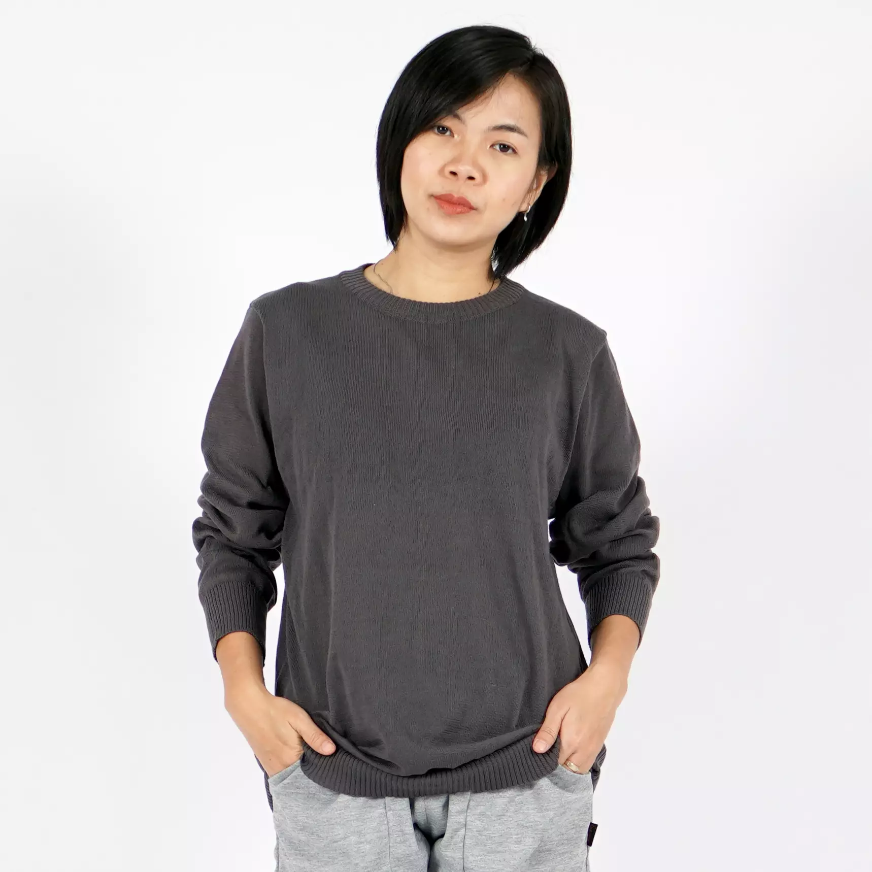 ONIE Knit Sweater Rajut Wanita Knit Outer Sweater O Neck Sweater Wanita Leher O - ABU TUA