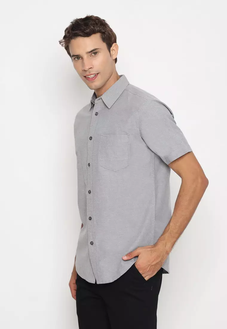 RBJ Kemeja Polos Cotton Abu Slim Fit Pria