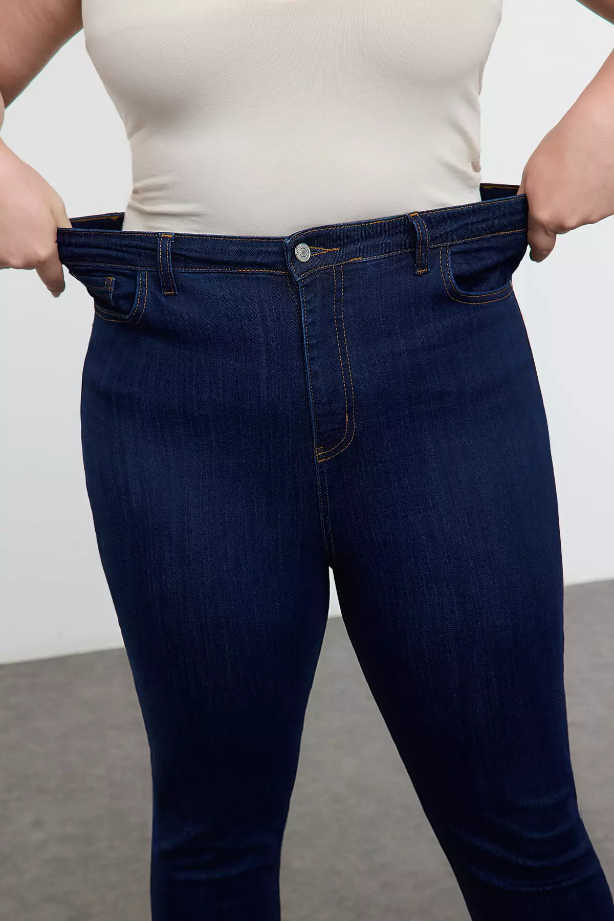Dark Blue High Waist Plus Size Skinny Jeans