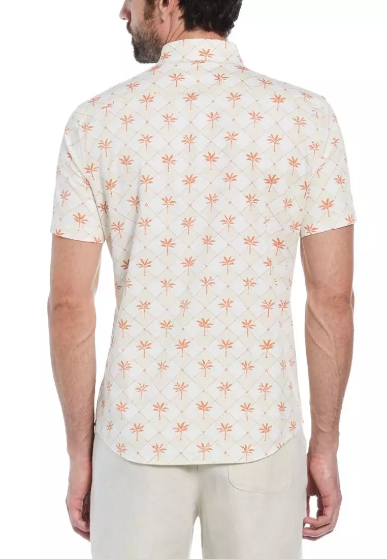 Cotton Twill Palm Tree Tile Button-Down