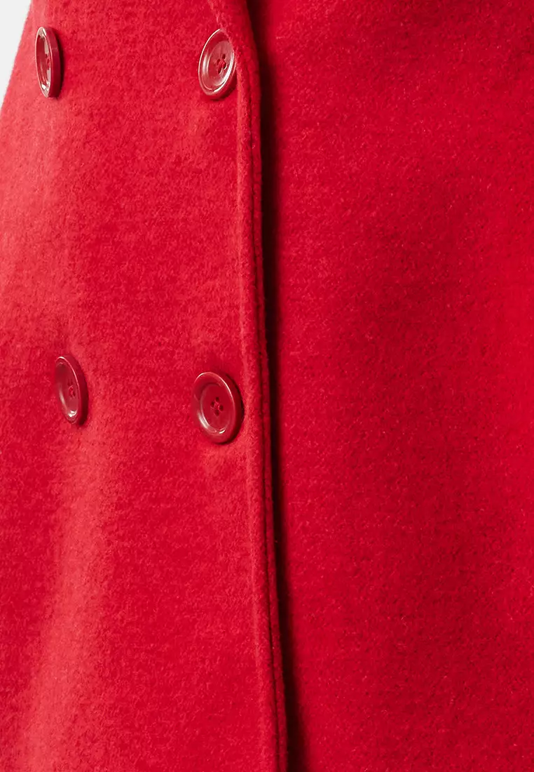 Red Oversize Wide Cut Long Wool Cashmere Coat TWOAW21KB0038