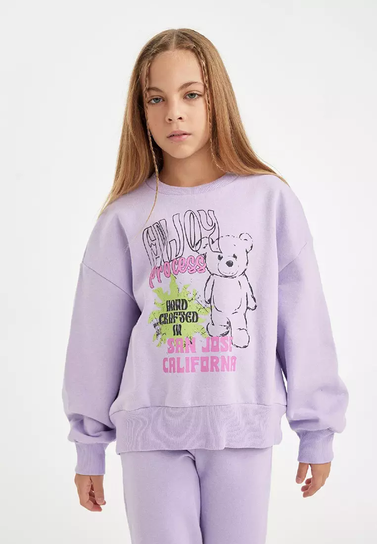 2-Piece Set Printed Crew Neck Thick Sweatshirt Elastic Waist Jogger Tracksuit