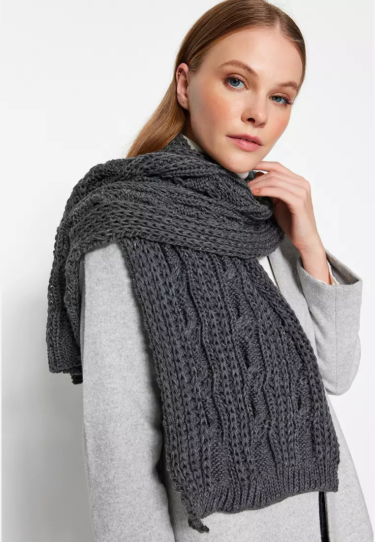 Anthracite Knit Detailed Knitwear Scarf
