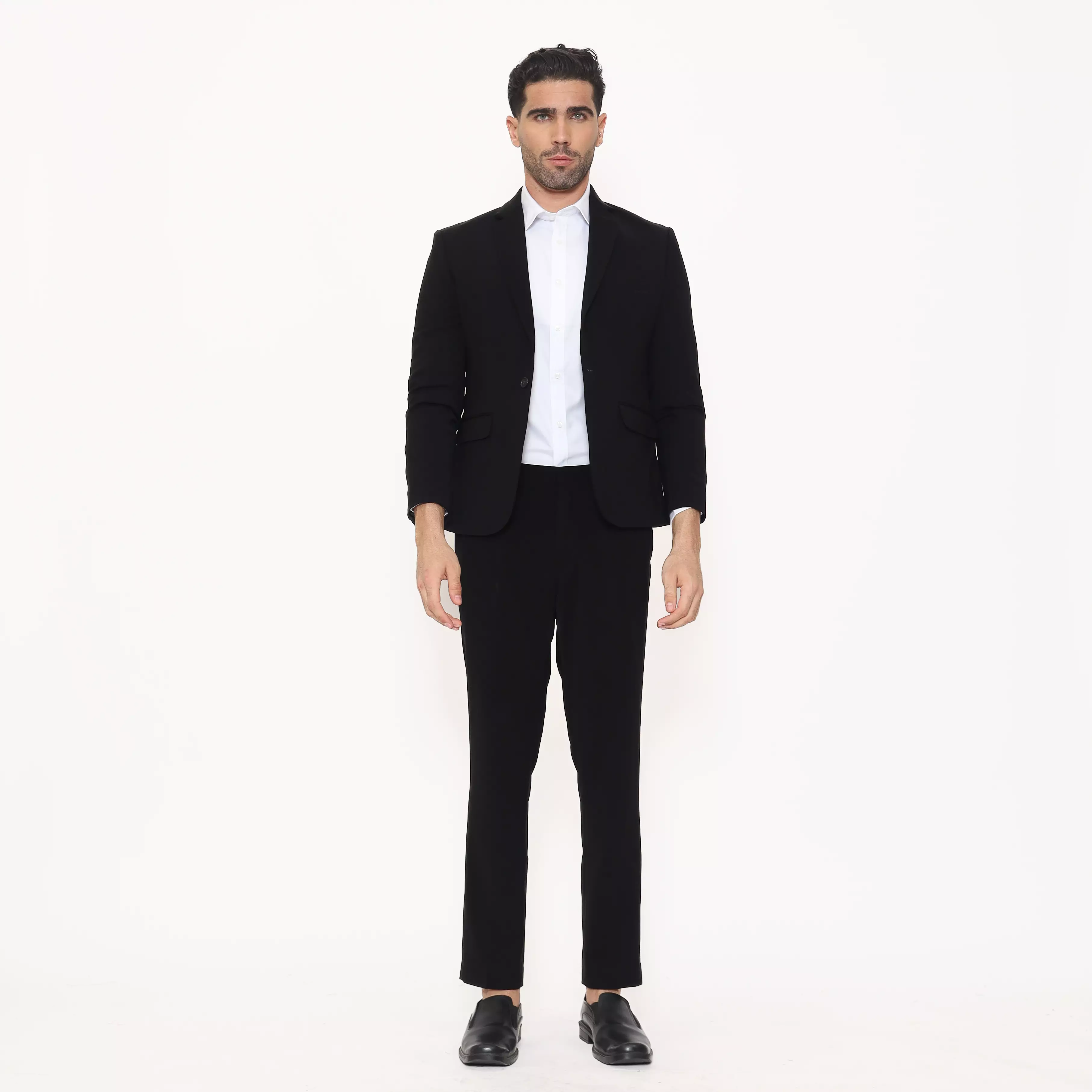 Lawell Jas Warna Jet Black Regular Fit Kancing Satu – Motif Garis Halus – Keegan