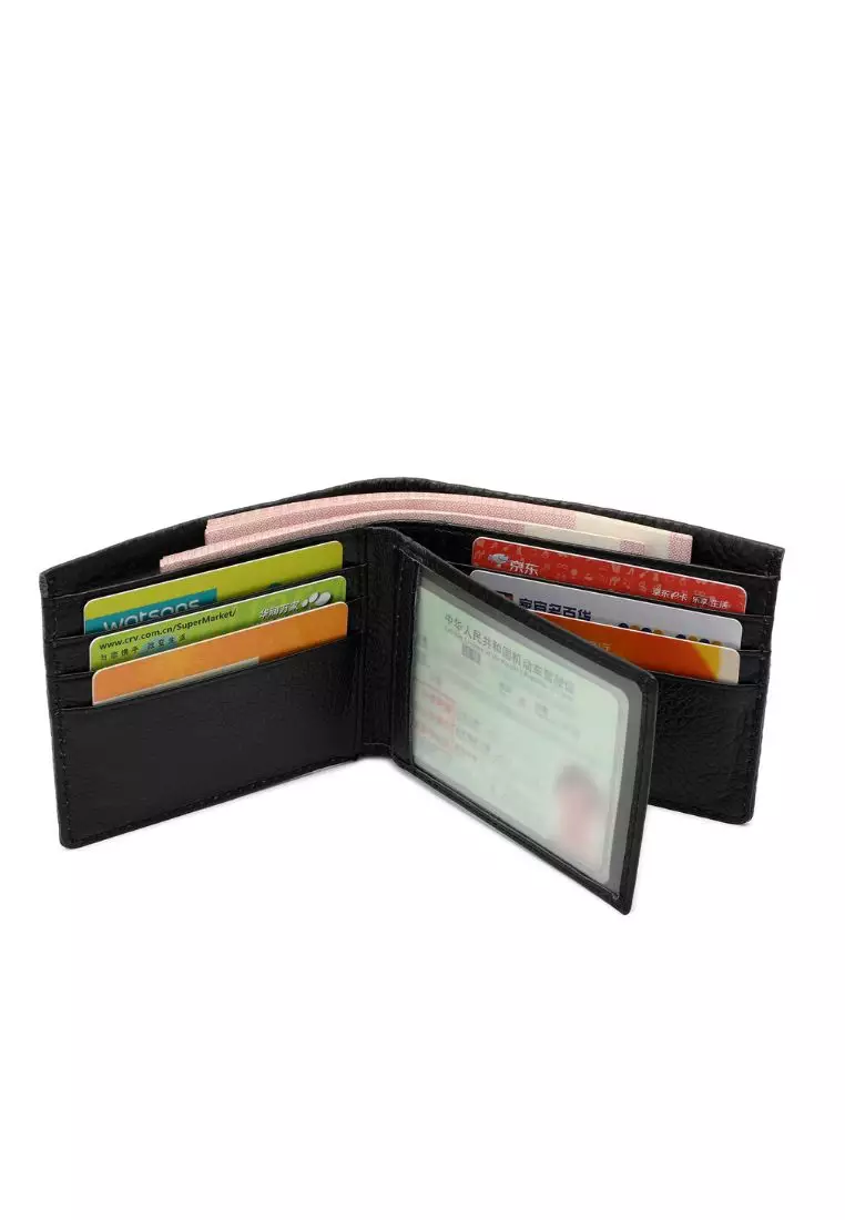 Men's RFID Bi Fold Genuine Leather Center Flap Short Wallet