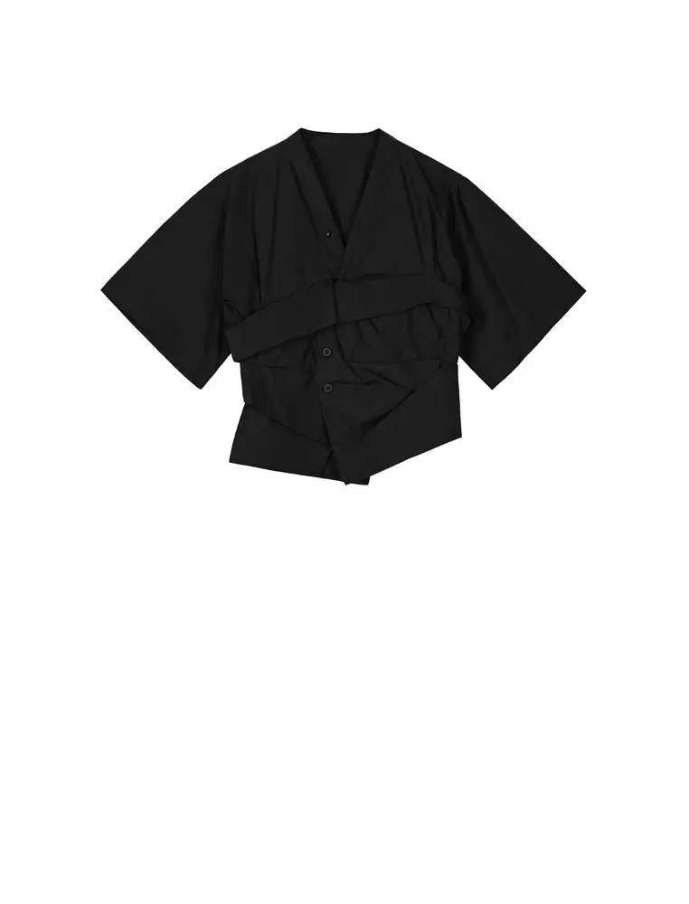 V領寬鬆極簡前衛極簡通勤短袖襯衣