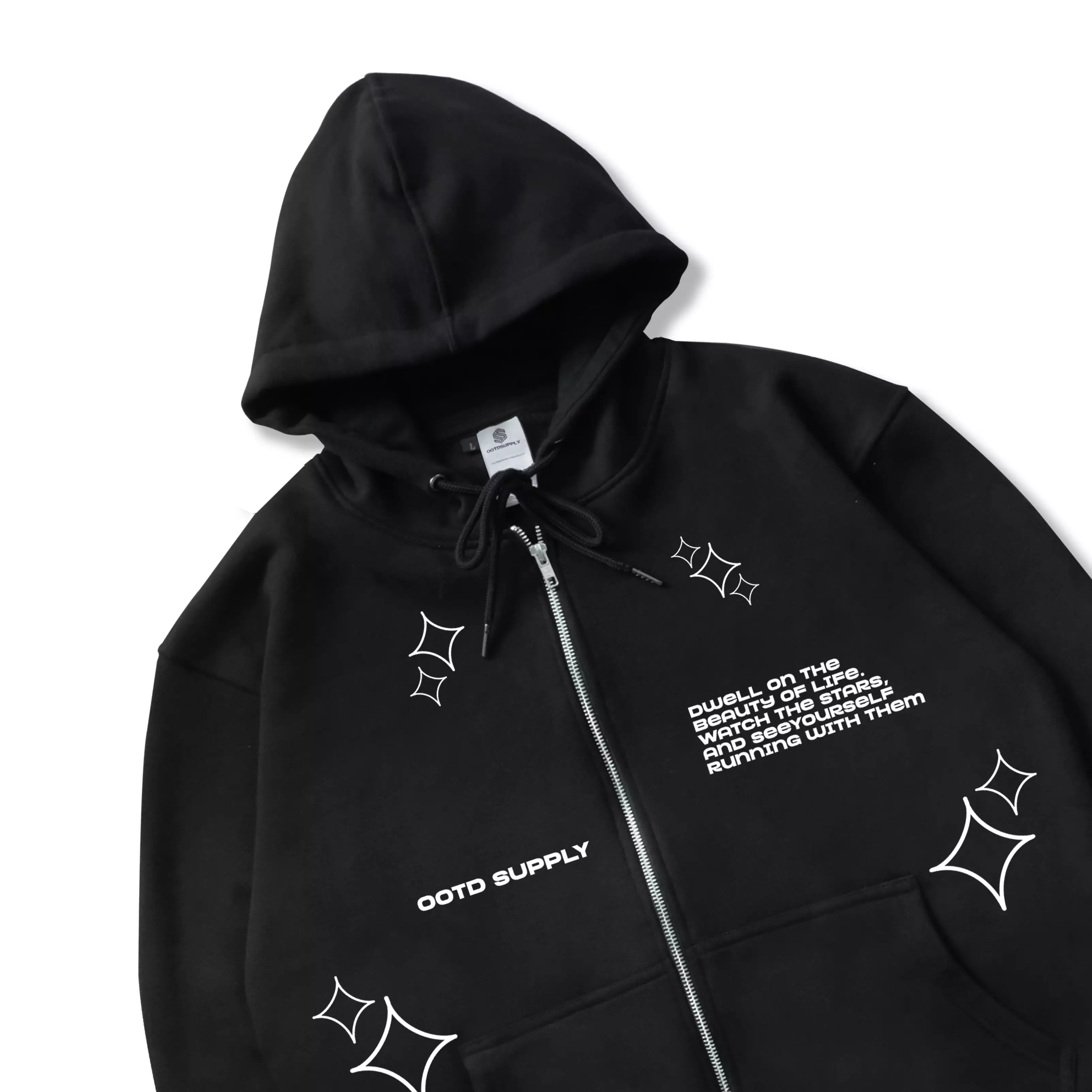 OOTDSUPPLY - Zipper Hoodie Little Stars Black | Hoodie Pria & Wanita