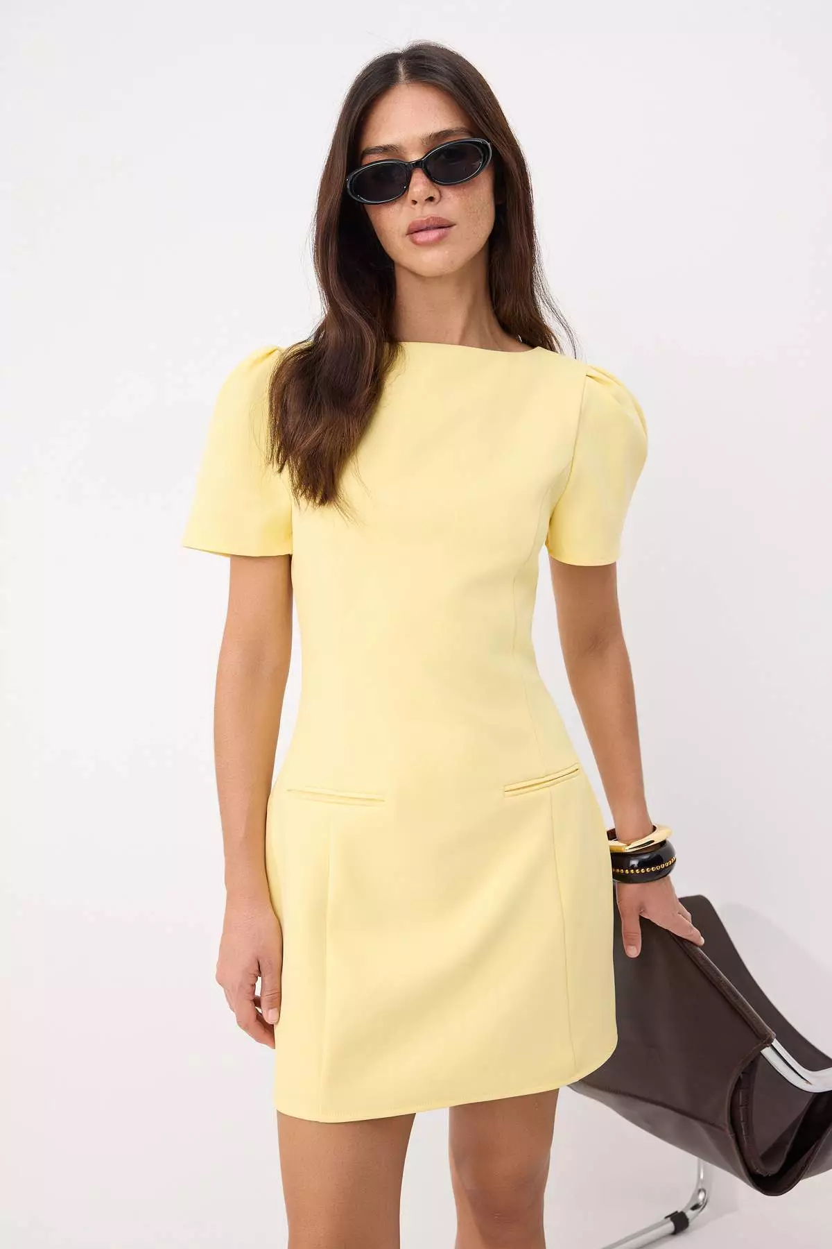 Light Yellow Fileto Pocket Detail Short / Mini Woven Dress Twoaw26El00373