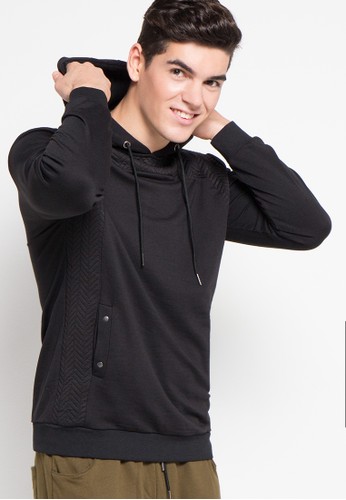 Textured Paneled Hoodie With Hardware Accent
