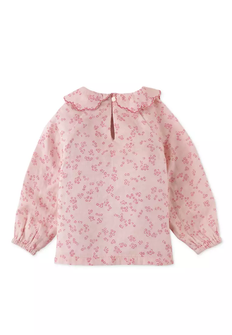 Baby Girls Ditsy Floral Print Blouse With Embroidery On Collar
