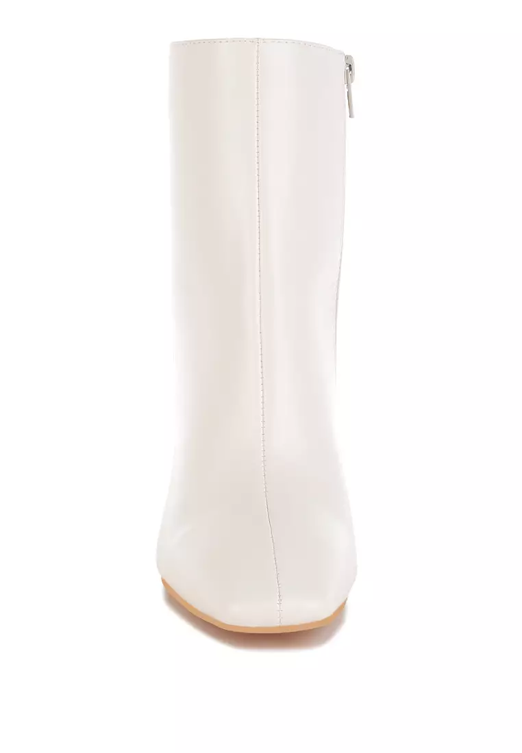 Square Toe Ankle Boots In Off White