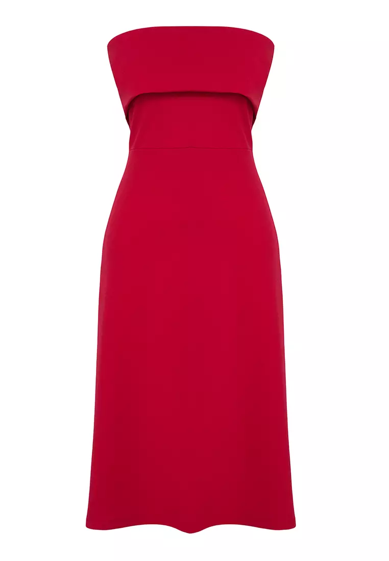 Strapless A-Line Cut Midi Dress