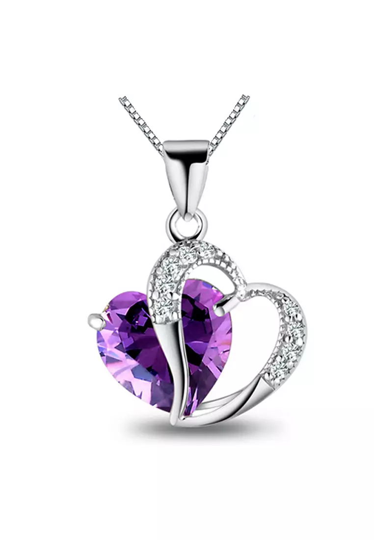 YOUNIQ Lavender Love 925 Sterling Silver Necklace Pendant With Cubic Zirconia and Earrings Set (Purple)