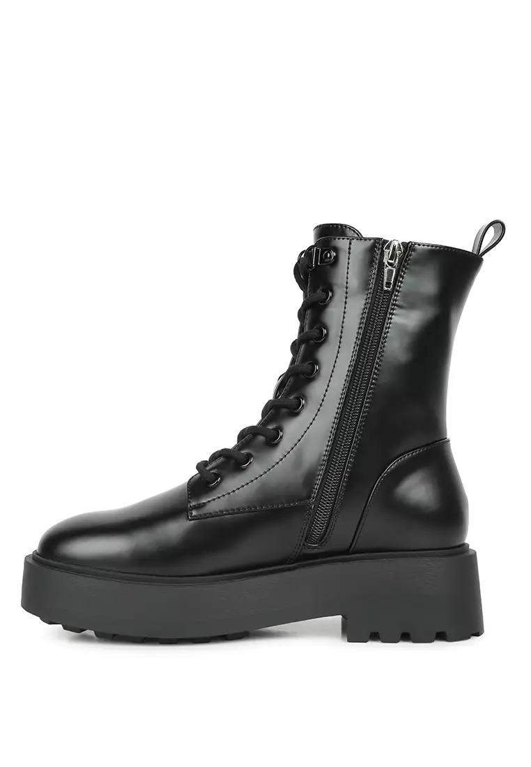 Buy London Rag Black Faux Leather Ankle Biker Boots 2024 Online ...