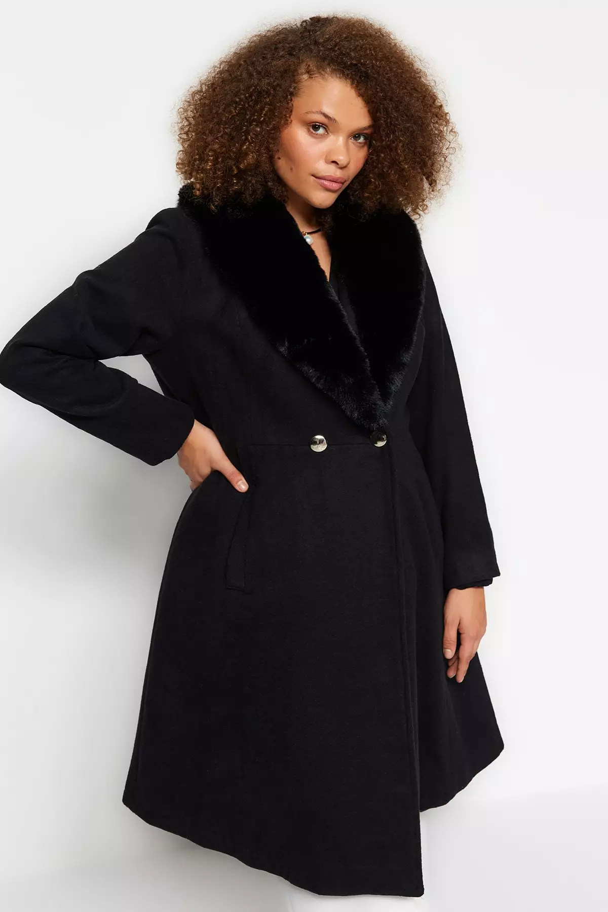 Plus Size Fur Collar Coat