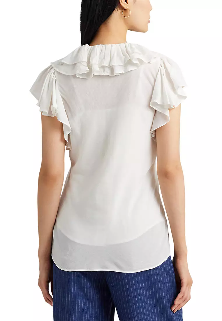 Lauren Ralph Lauren Ruffle-Trim Gauze Flutter-Sleeve Shirt