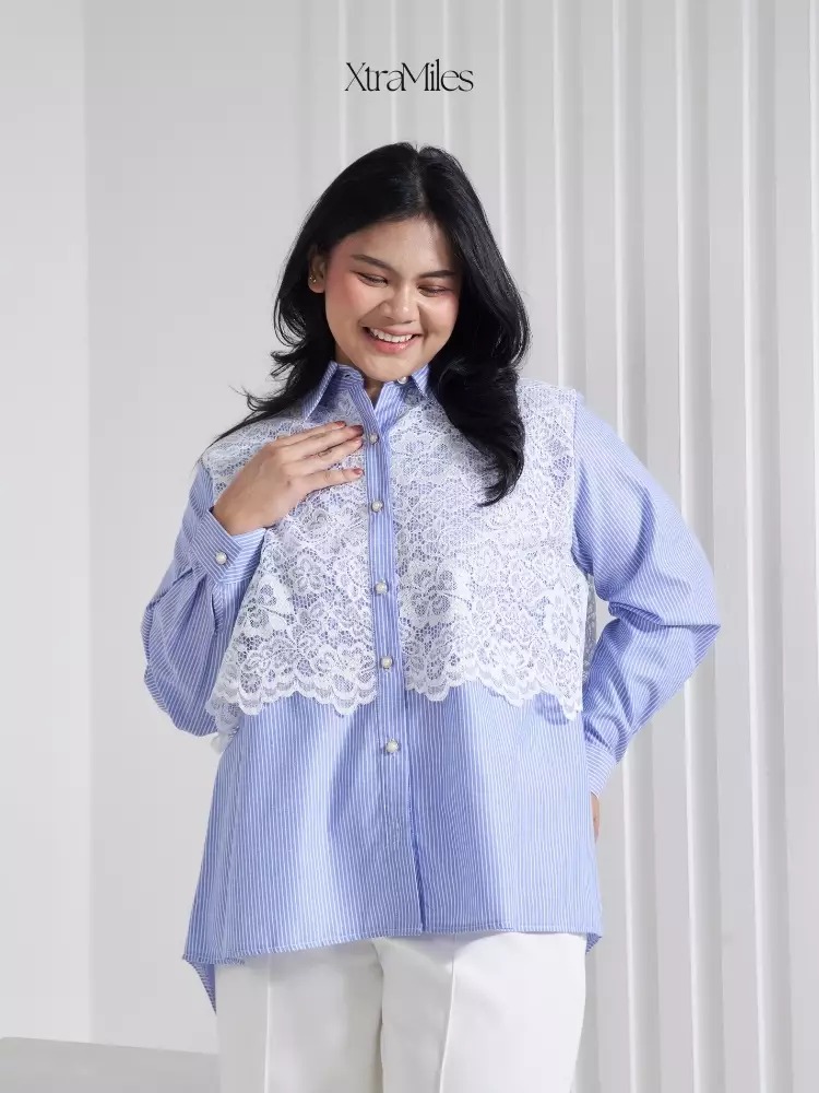 xtramiles Ladies shirt tillie laced stripe shirt dark blue