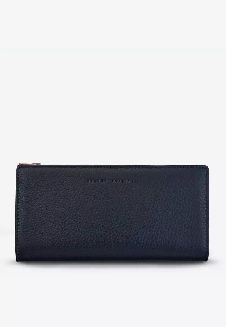 Status Anxiety In The Beginning Leather Wallet - Navy Blue