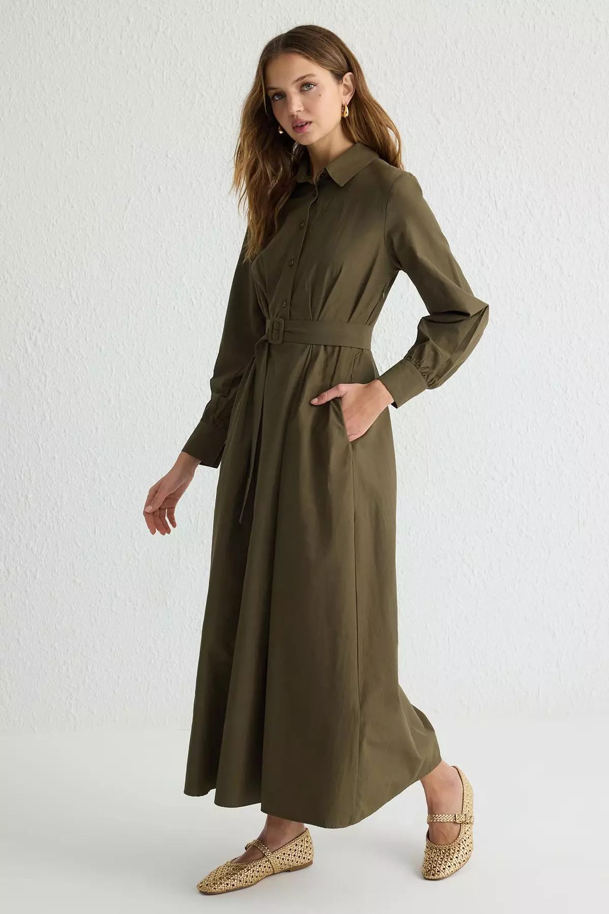 Collared Belted Woven Dress