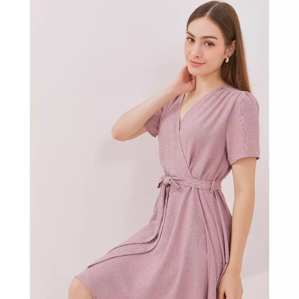 Urban Exchange Gaia Pink Mini Dress - Gaun Pesta Mini Dress V-Neck Lengan Pendek Warna Pink