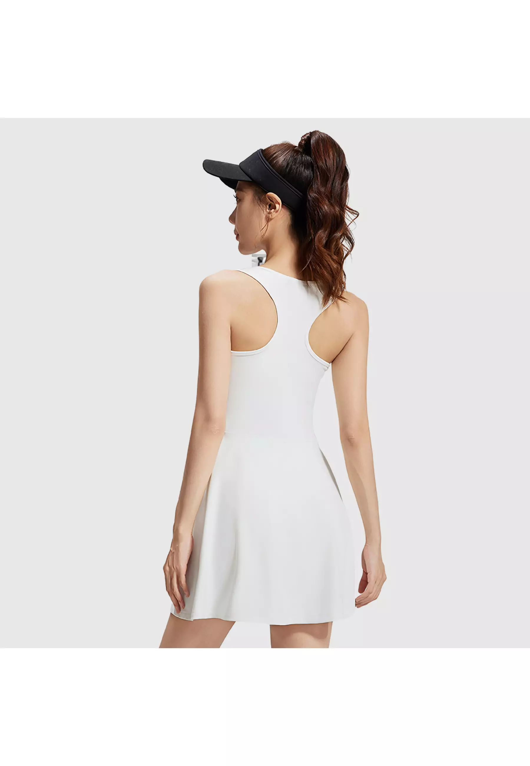 YouHave (You’ve) Tennis Dress White Sport Setelan Dress Pakaian Olahraga Wanita Jumpsuit Wanita Workout Gym Yoga include cup bra and short Sportwear Set Wanita Y00011