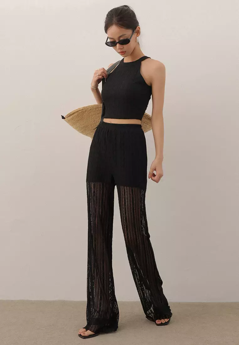 Sheer Straight Leg Overlay Pants With Inner Shorts