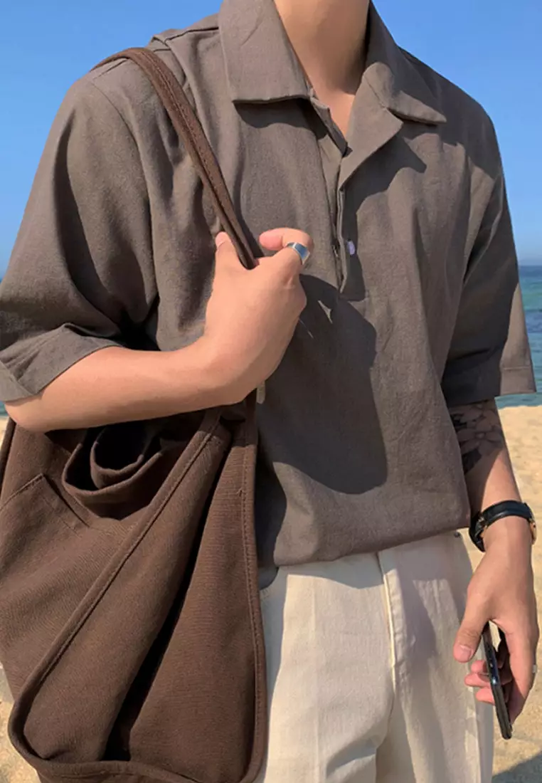 休閒薄款亞麻襯衫上衣 A22050342BW