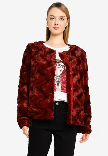 short red faux fur coat