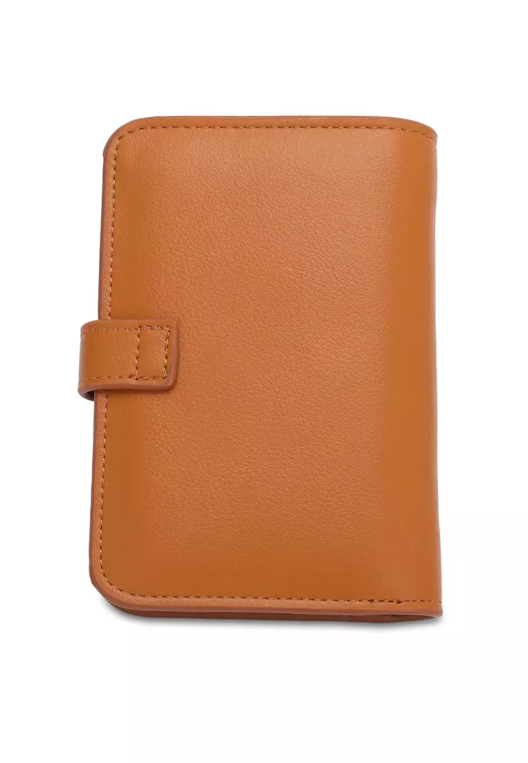 Women's Pin Button Bi Fold Leather Short Wallet / Purse With Coin Compartment